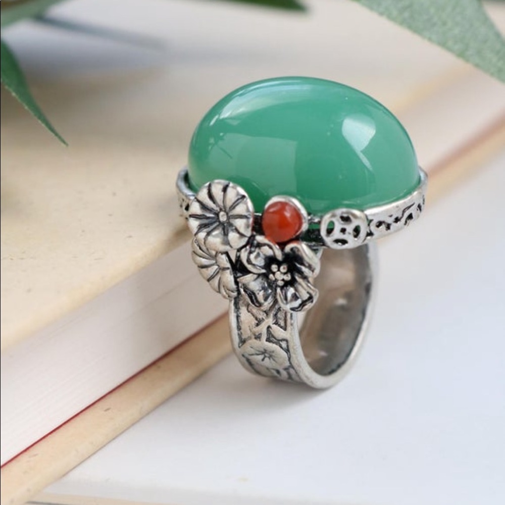 Green Statement Silver Ring.